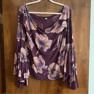 We The Free Purple Floral Bell Sleeve Blouse Large